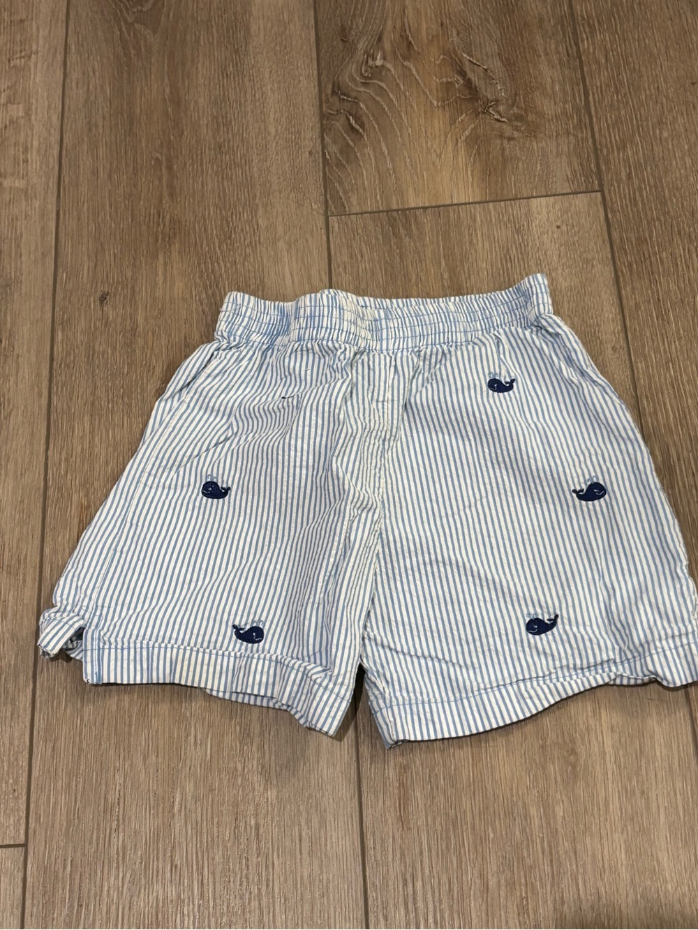 Seersucker Whale Embroidered Shorts - Light Blue & White